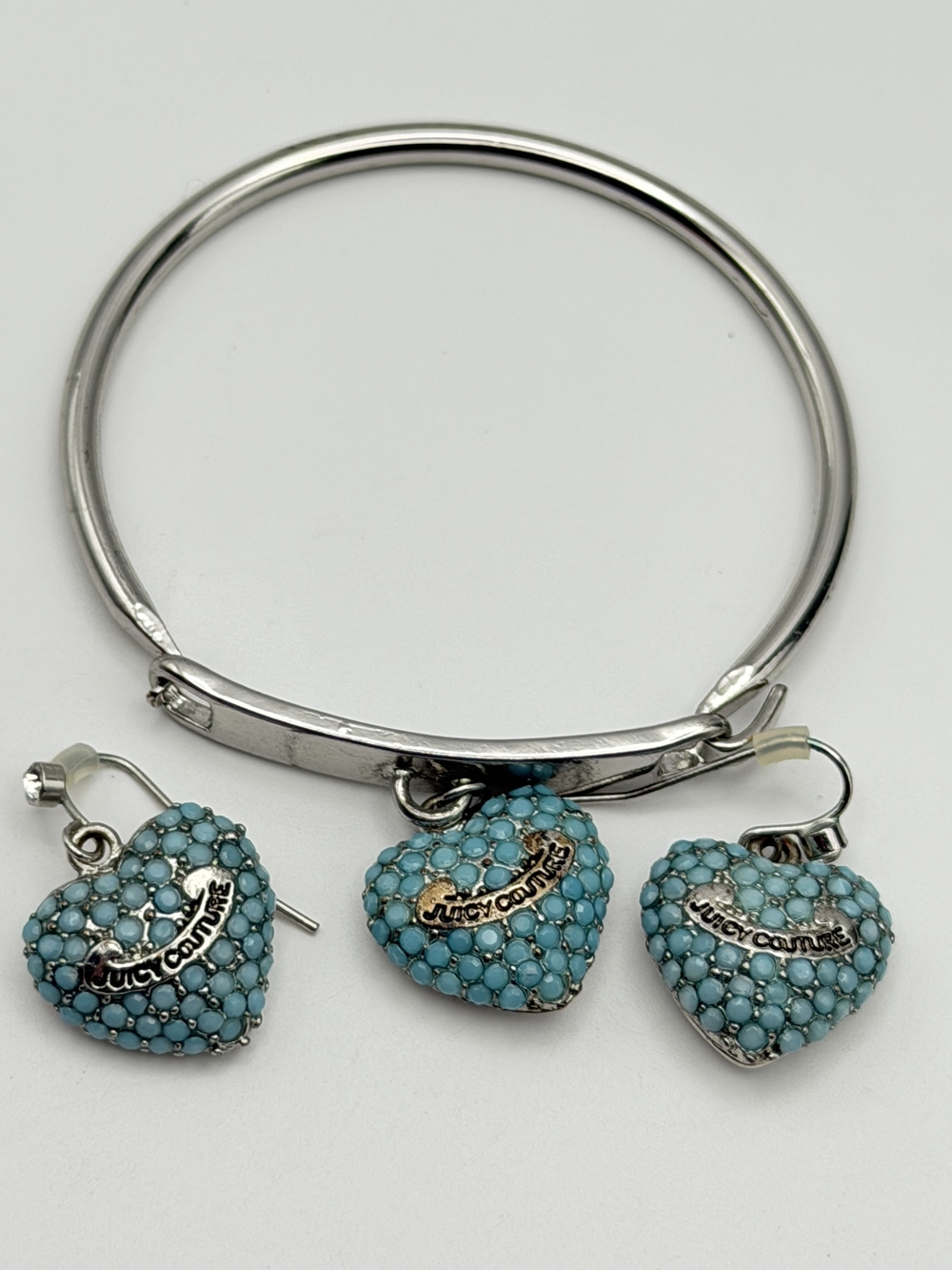 Juicy Couture Turquoise Pavé Heart Bracelet with Matching Earrings